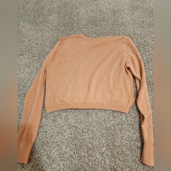 Free People Beach Size L Peach Orange Crew Long Sleeve Cropped Cotton - Picture 3 of 4